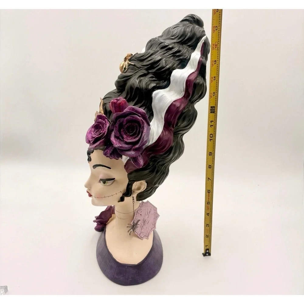 Bella Lux Halloween Bride of Frankenstein Bust & Hand Candle Holder Set Purple
